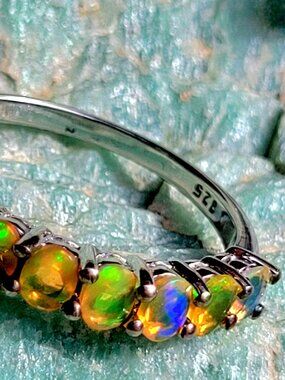 Sterling Silver Faceted natural Ethiopian Opal and diamond ring